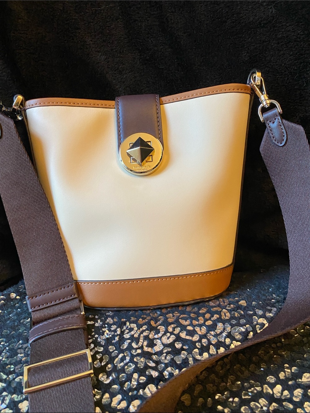 Kate Spade Audrey Color-block Cream, Tan & Brown Crossbody Mini Bucket Bag
